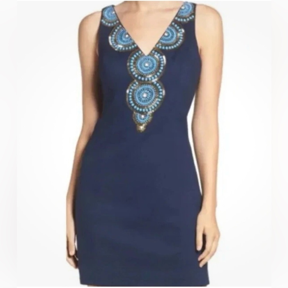 Lilly Pulitzer Navy Blue Mini Dress with Blue Embellishments